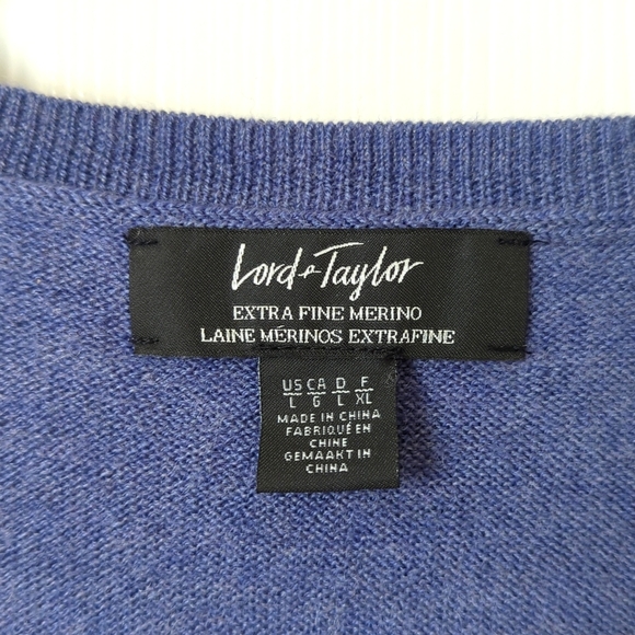 Lord & Taylor Classic 100% Extra Fine Merino Wool V-neck Sweater Purple Large - Picture 4 of 10